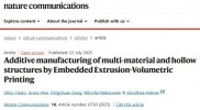 Nature子刊：弗莱堡大学工程师开发出嵌入式挤压和体积固化的单步多材料3D打印